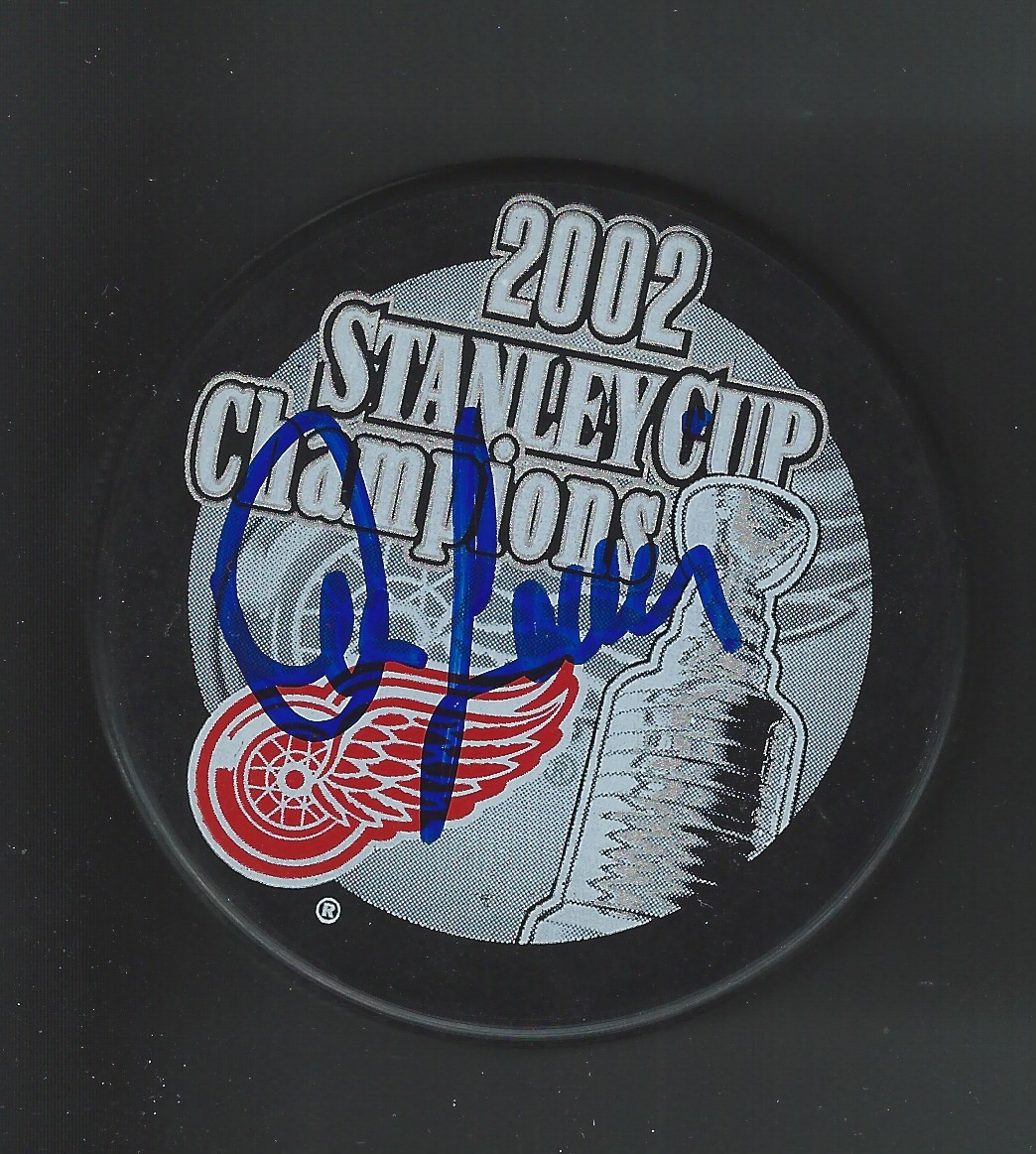 Dave Lewis Signed Detroit Red Wings 2002 Stanley Cup Champions Puck