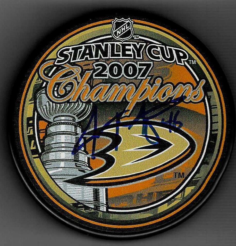 Joe Motzko Signed Anaheim Ducks 2007 Stanley Cup Champions Puck