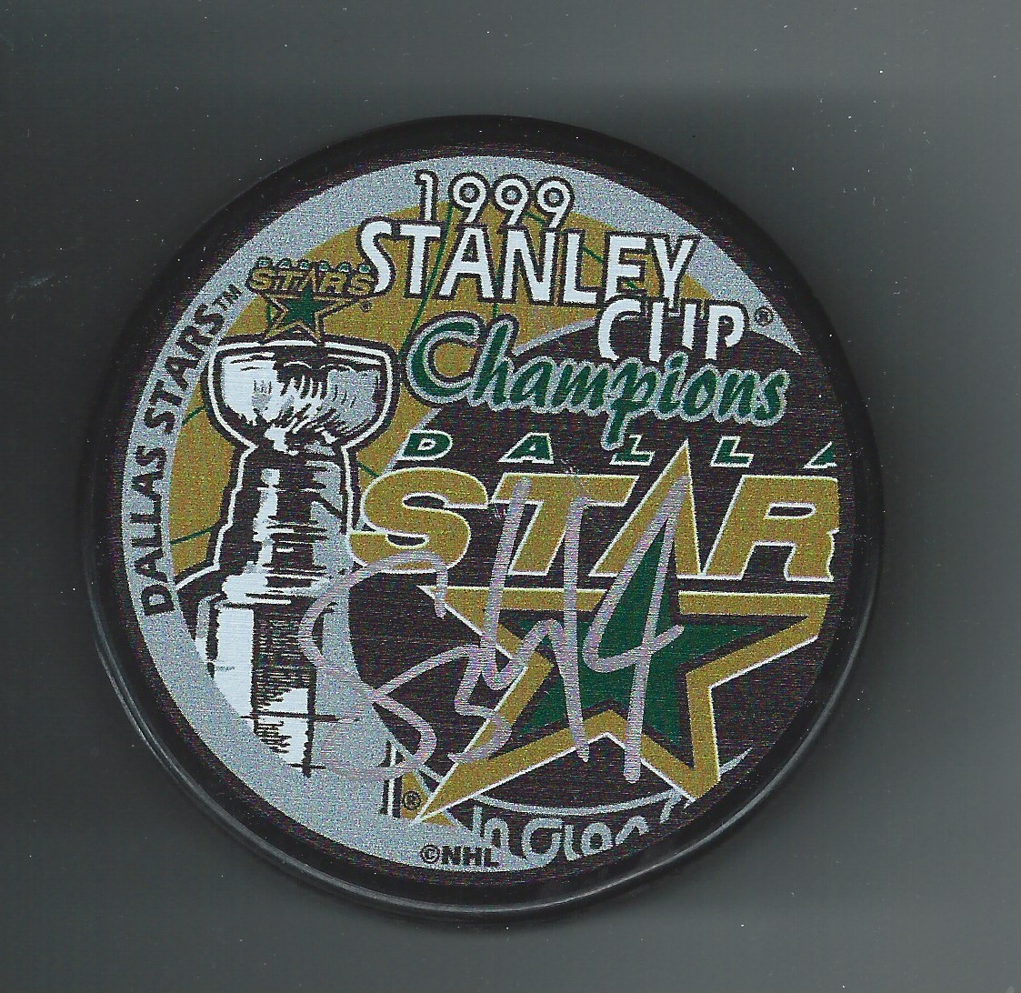 Stu Barnes Signed Dallas Stars 1999 Stanley Cup Champions Puck Seattle Kraken