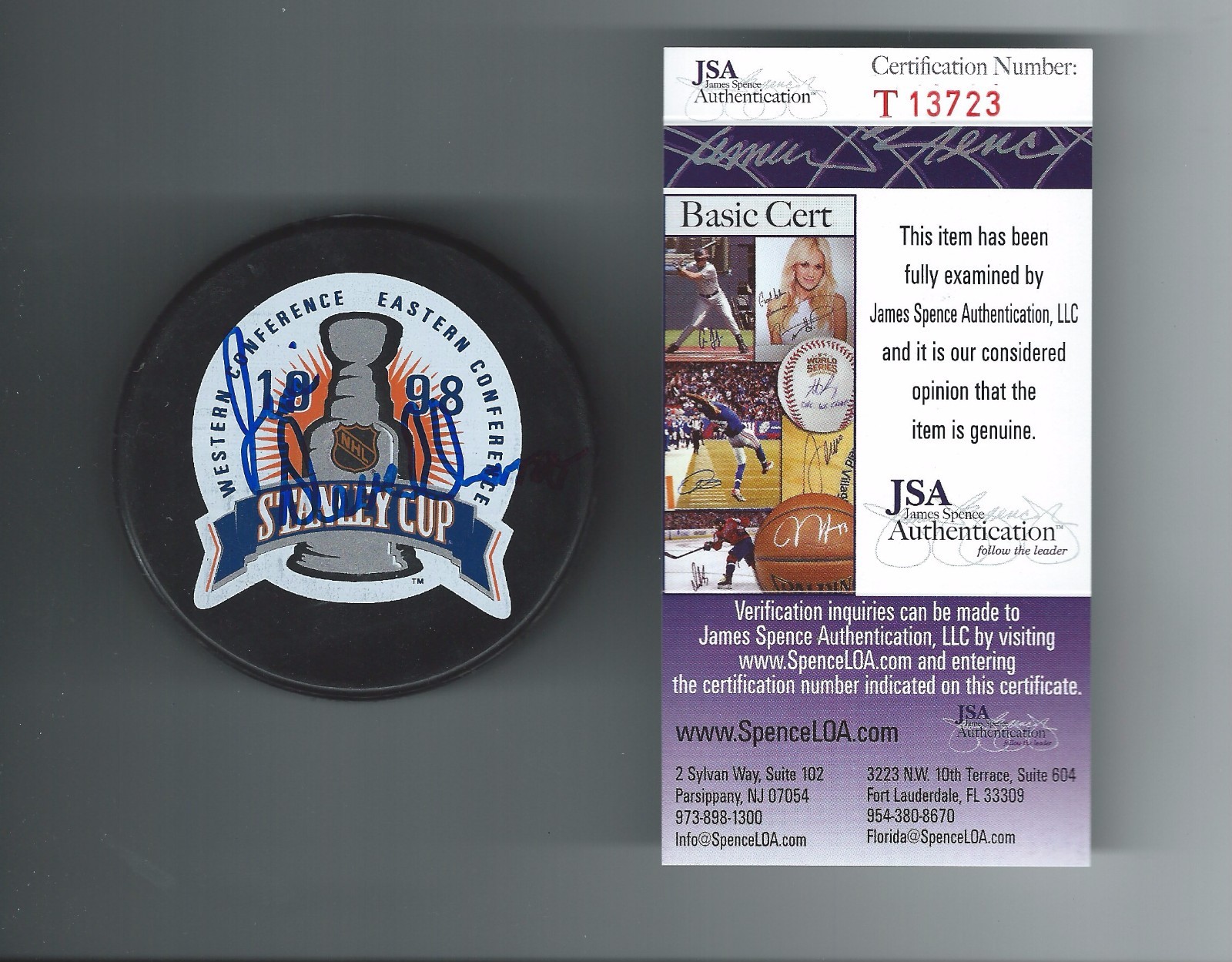 Jim Devellano Signed Detroit Red Wings 1998 Stanley Cup Champions Puck JSA COA