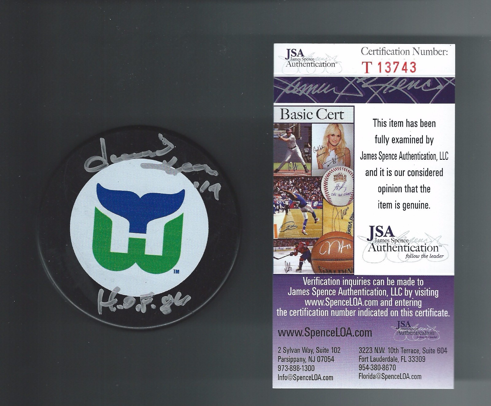 Dave Keon Signed & Inscribed Hartford Whalers Puck JSA COA T13743