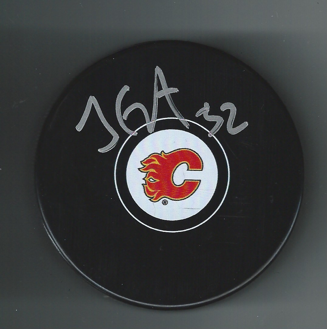 Jon Gillies Signed Calgary Flames Puck