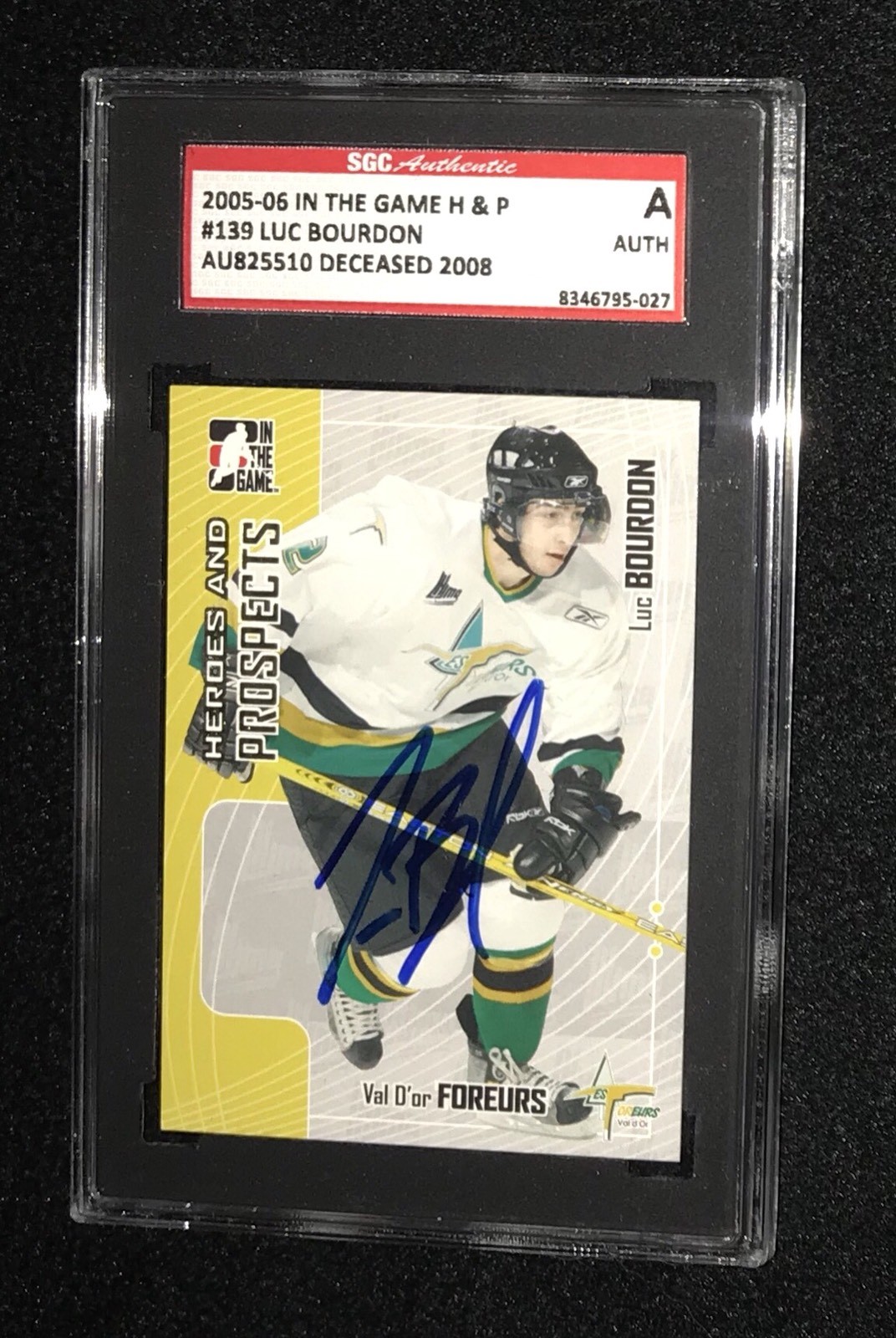 LUC BOURDON SIGNED 2005-06 HEROES AND PROSPECTS CARD SGC AUTHENTICATED AU825510