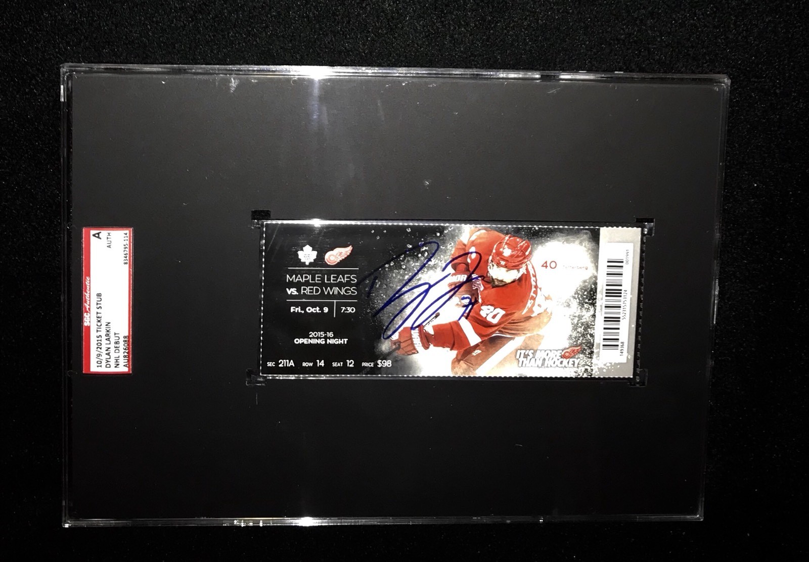 DYLAN LARKIN DETROIT RED WINGS SIGNED FIRST NHL GOAL TICKET SGC SLABBED AU826088