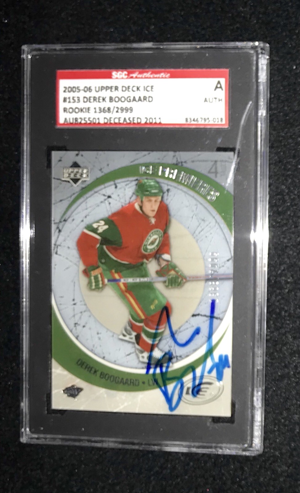 DEREK BOOGAARD SIGNED 2005/06 UPPER DECK ICE ROOKIE CARD #153 SGC AU825501 WILD