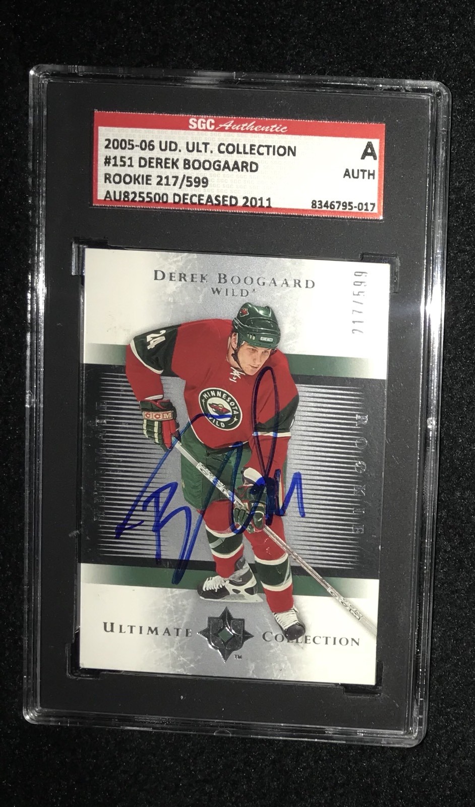DEREK BOOGAARD SIGNED 2005/06 UD ULTIMATE COLLECTION ROOKIE CARD #151 SGC WILD