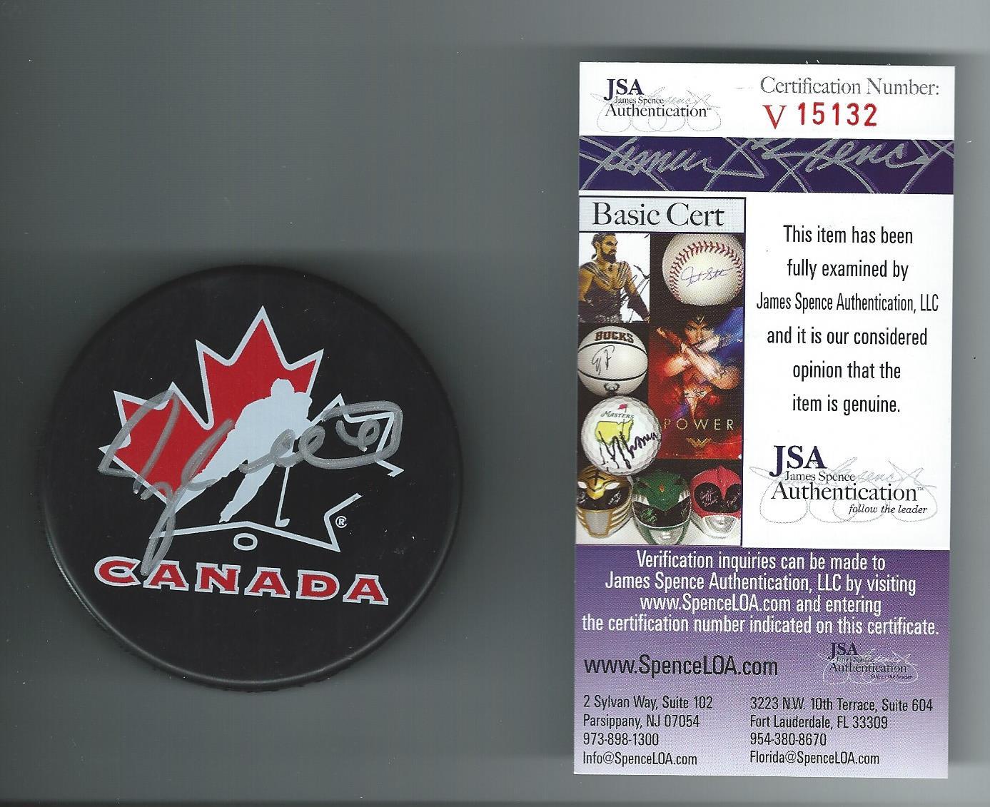 Taylor Hall Signed Team Canada Puck Early Junior Auto JSA COA V15132 Bruins