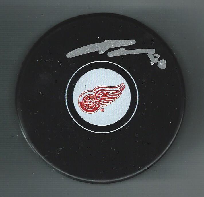 Joe Veleno Signed Detroit Red Wings Puck Chicago Blackhawks