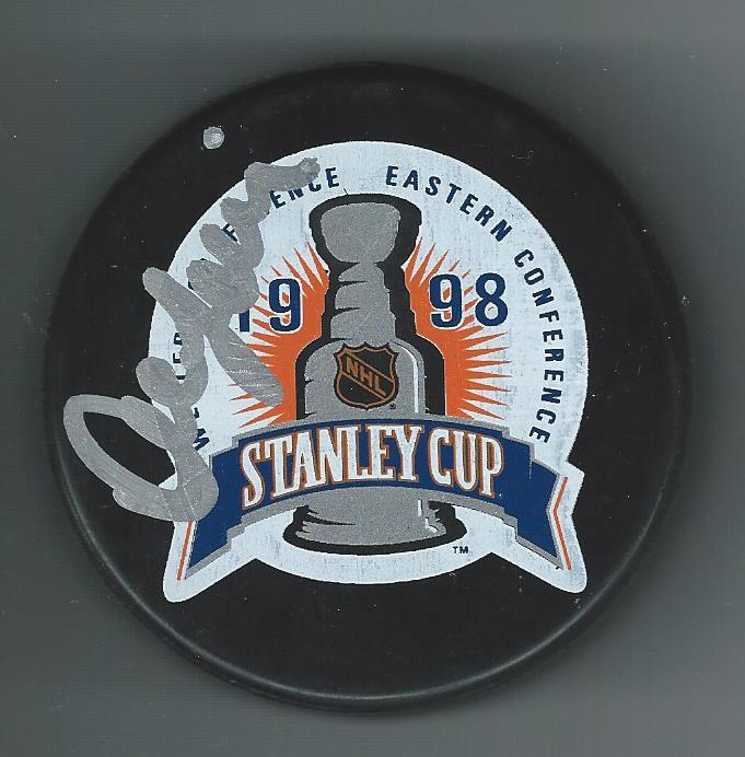 Dave Lewis Signed Detroit Red Wings 1998 Stanley Cup Logo Puck