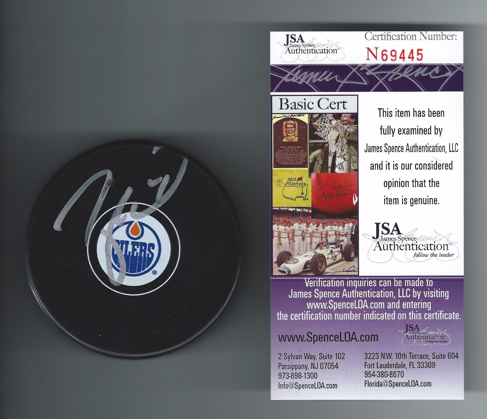 Taylor Hall Signed Edmonton Oilers Puck JSA COA Chicago Blackhawks