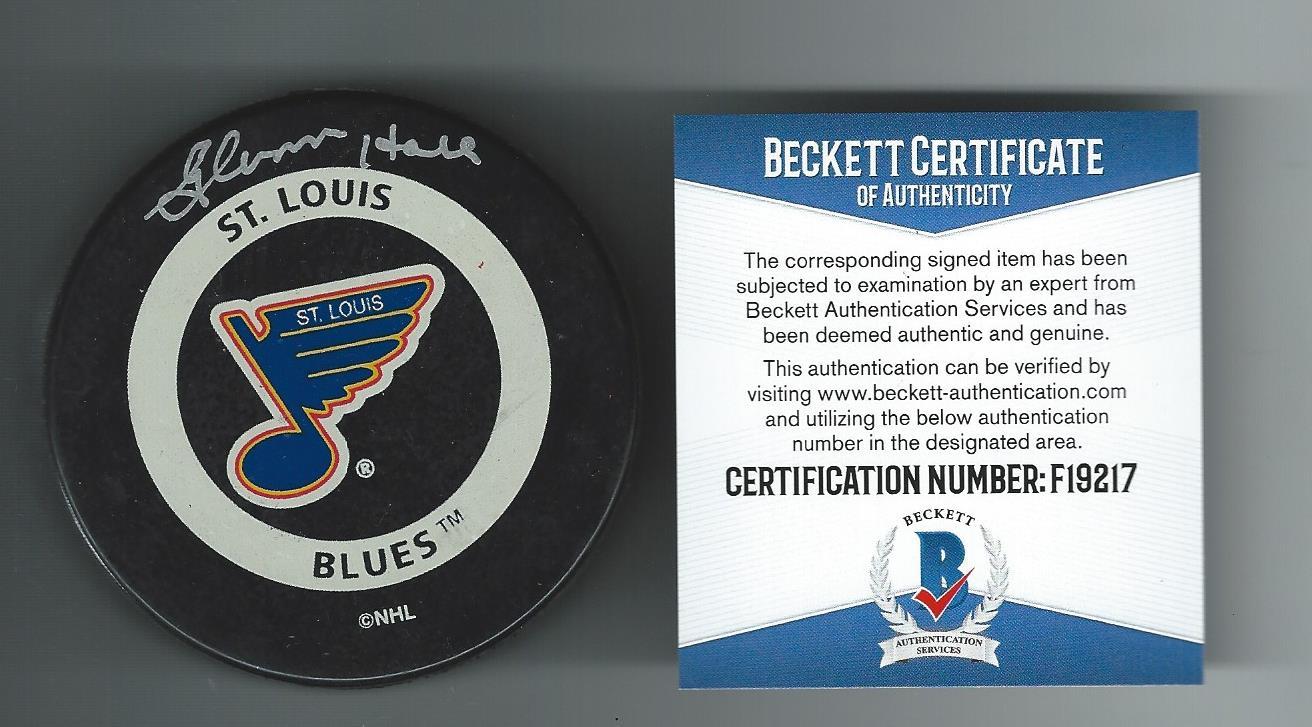 Glenn Hall Signed St Louis Blues Official Game Puck Beckett Authenticated