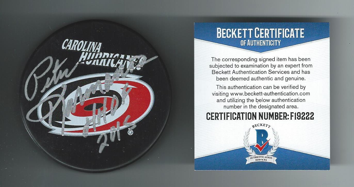 Peter Karmanos Signed Carolina Hurricanes Souvenir Puck Beckett Authenticated