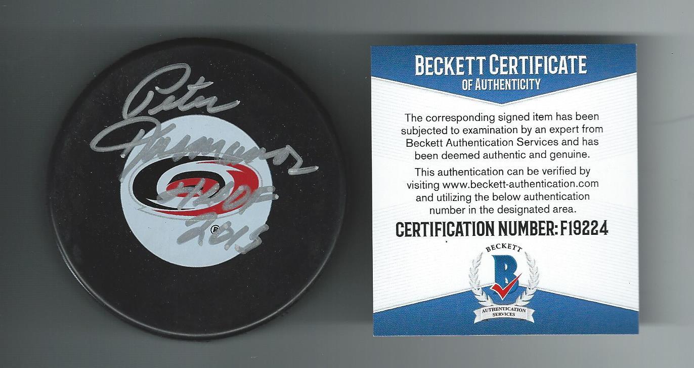 Peter Karmanos Signed Carolina Hurricanes Puck Beckett Authenticated  F19224