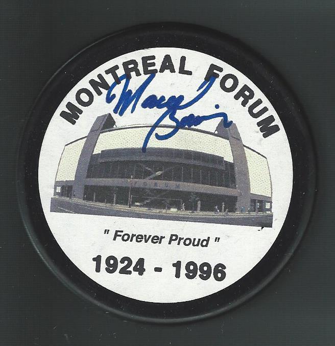 Marcel Bonin Signed Montreal Forum 1924-1996 Puck Montreal Canadiens