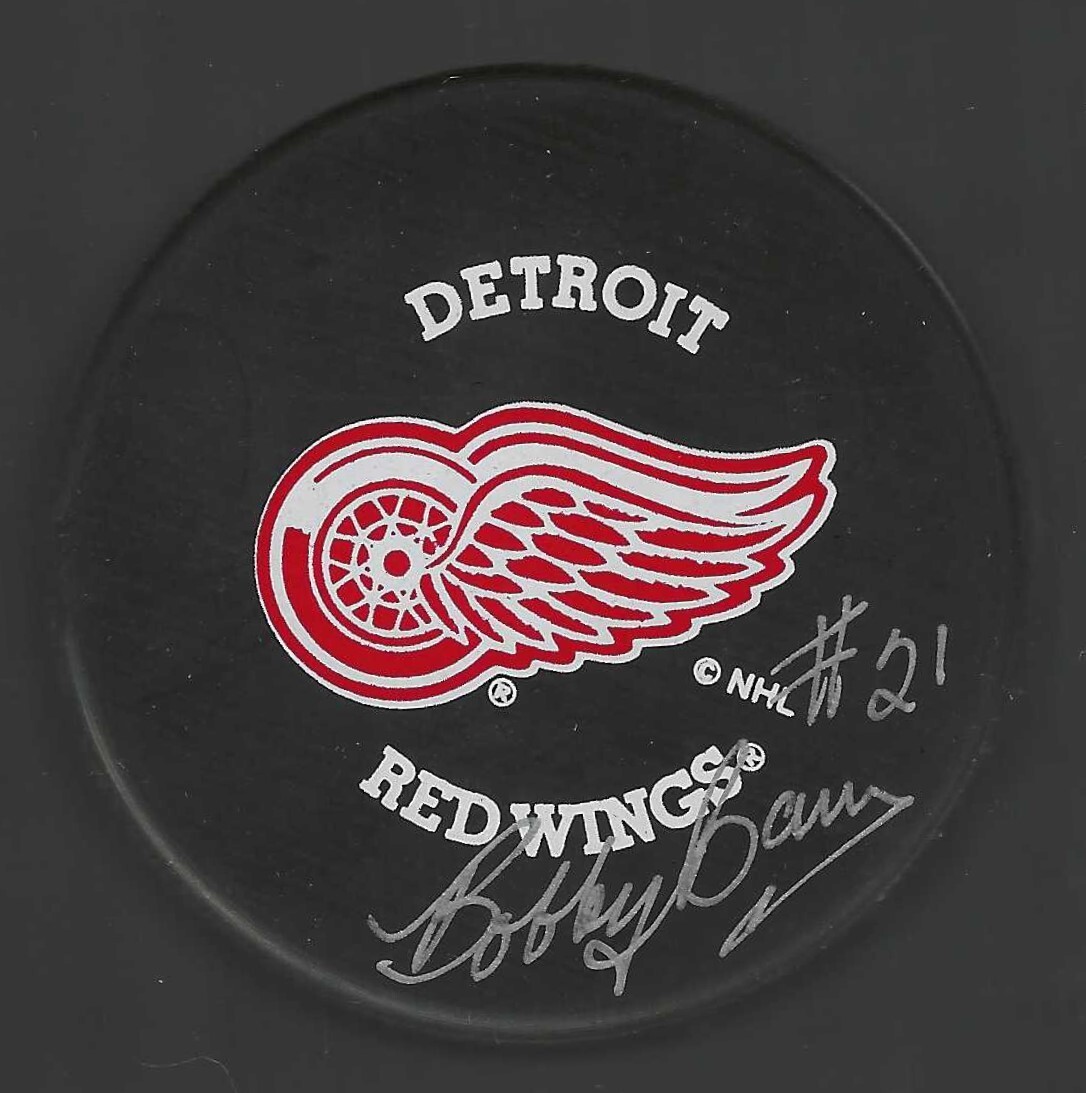 Bobby Baun Signed Detroit Red Wings Trench Puck