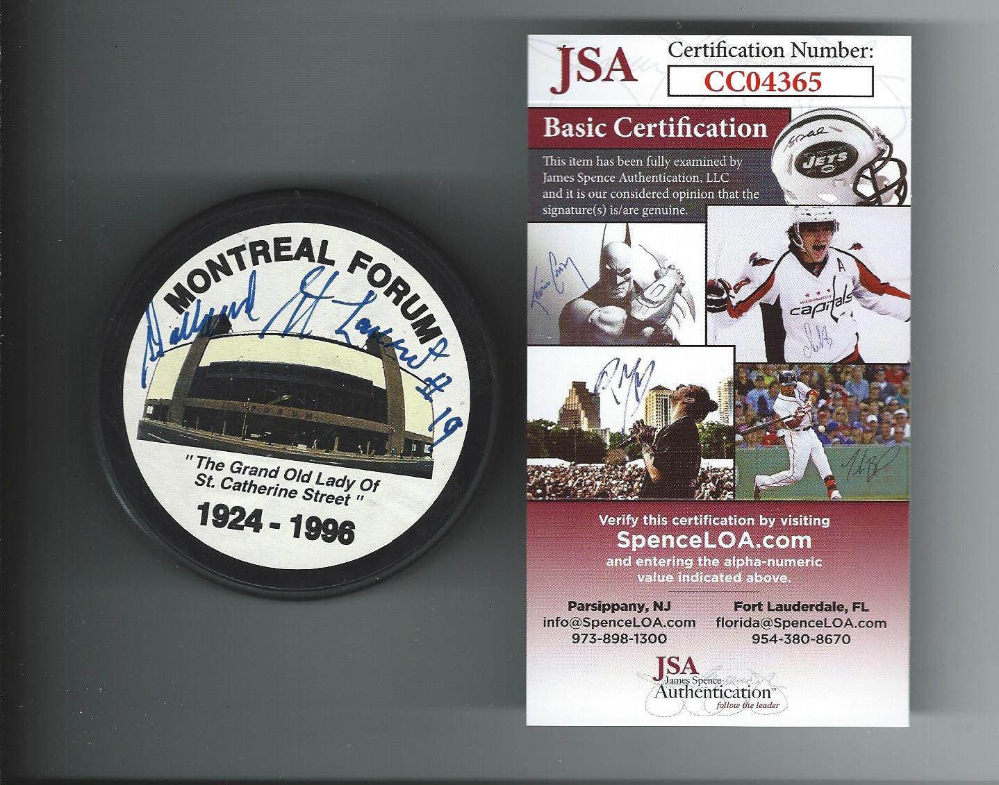 Dollard St. Laurent Signed Canadiens Montreal Forum Puck JSA Authenticated