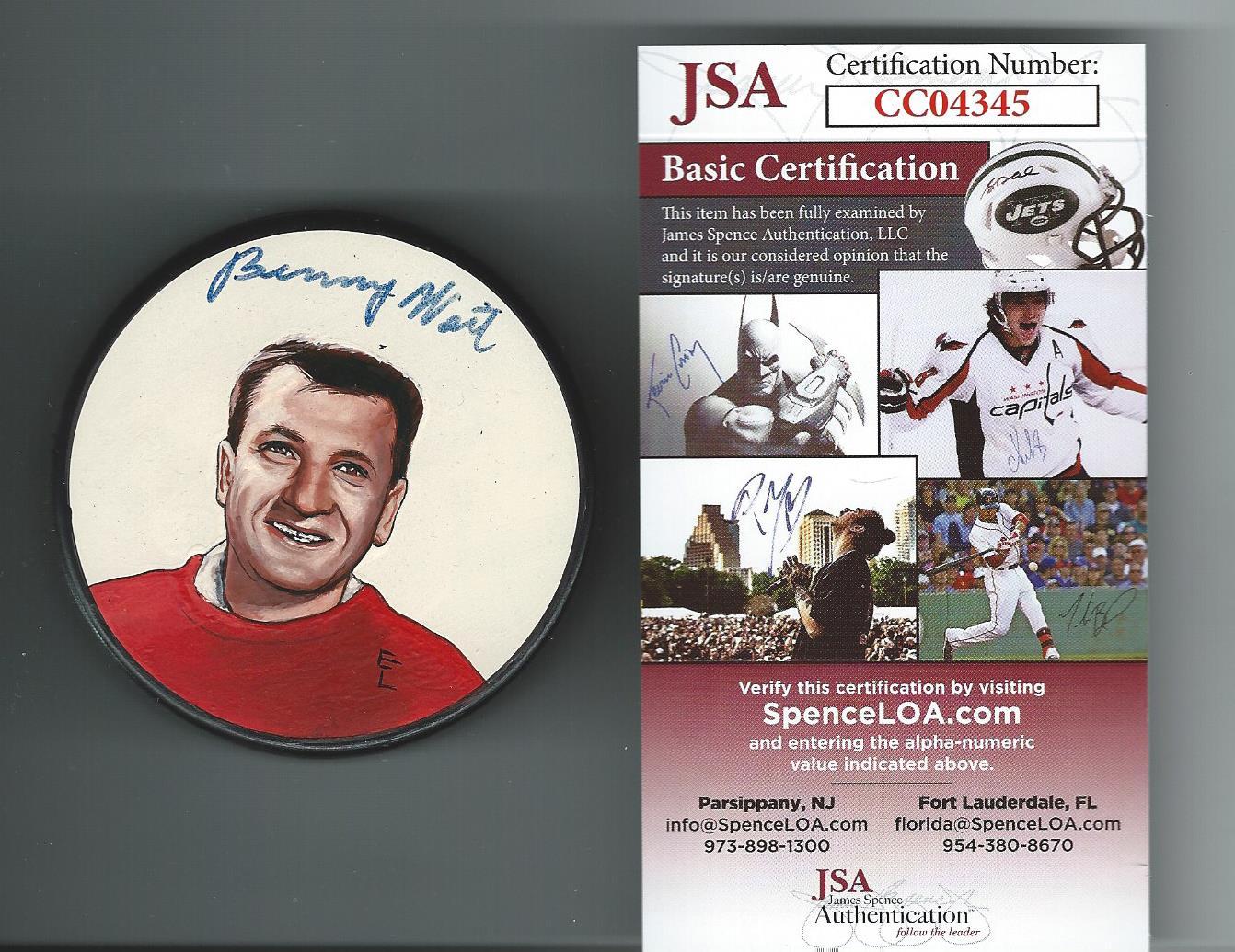 Benny Woit Signed Detroit Red Wings Custom Hand Painted Lithograph Puck JSA COA