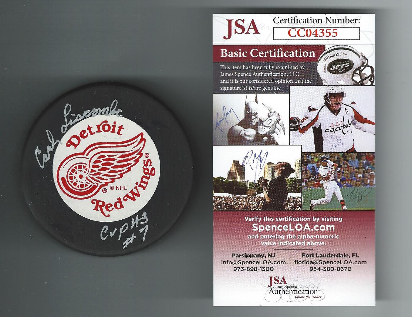 Carl Liscombe Signed & Inscribed 1943 Cup Detroit Red Wings Trench Puck JSA COA