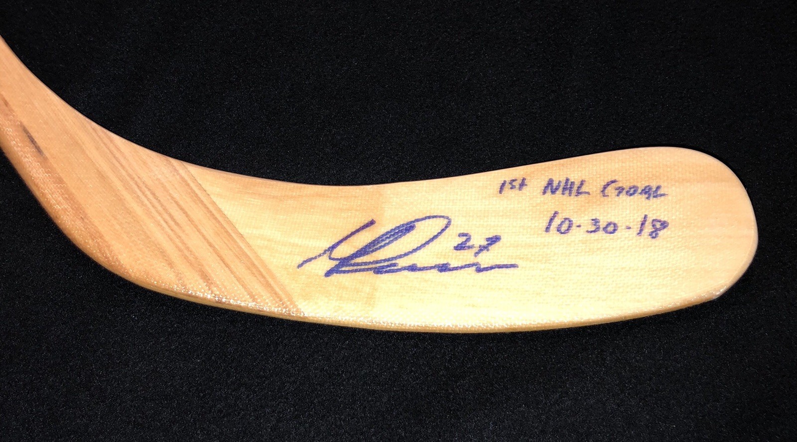 Michael Rasmussen Signed & Inscribed 1st NHL Goal & Date Detroit Red Wings Stick