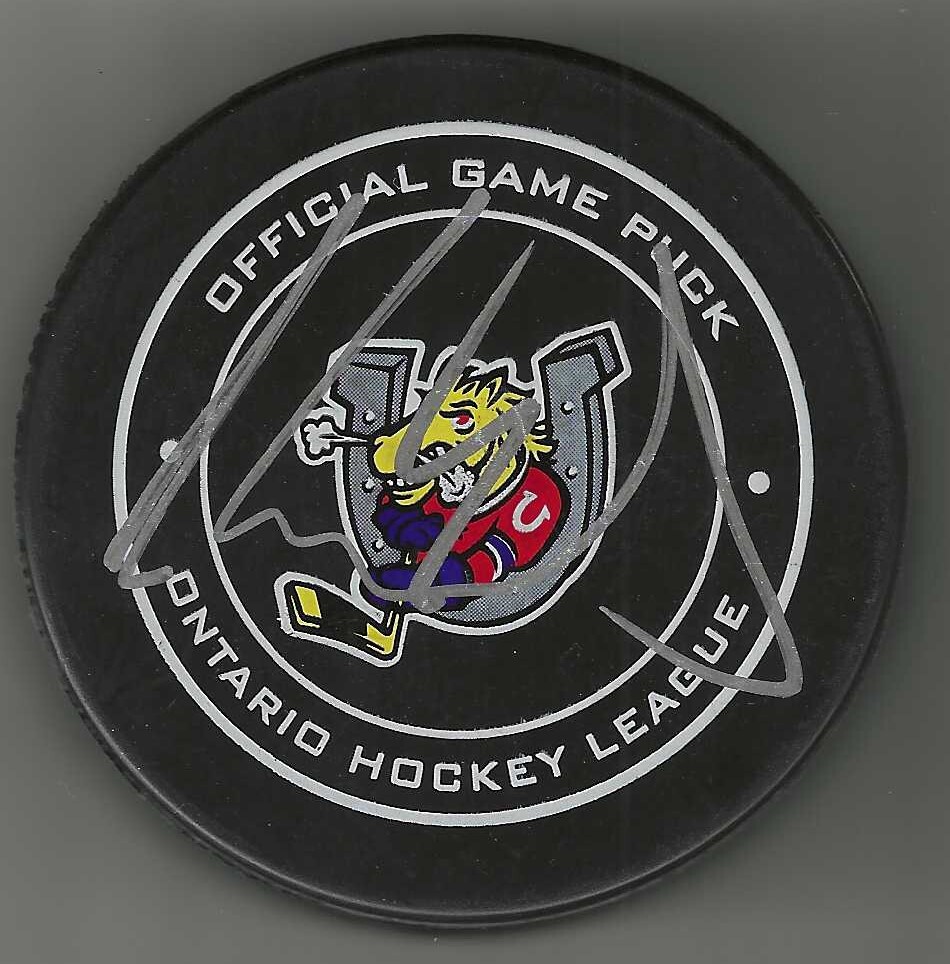 AARON EKBLAD SIGNED BARRIE COLTS OFFICIAL GAME PUCK FLORIDA PANTHERS COLLECTIBLE MEMORABILIA