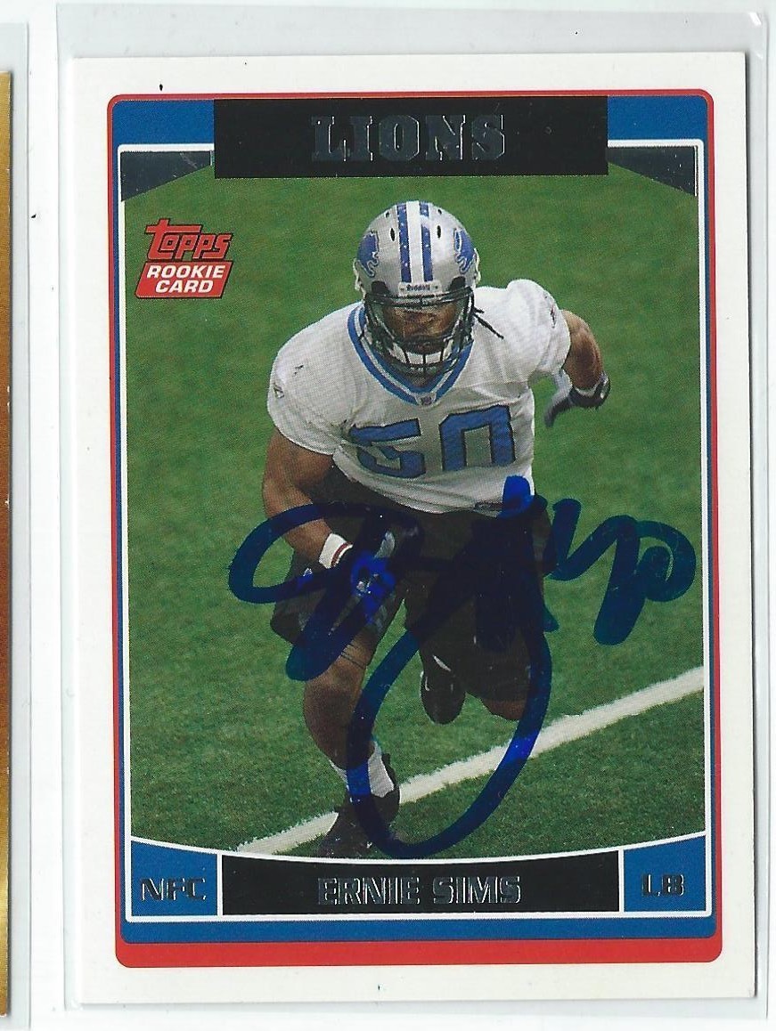 Ernie Sims Signed 2006 Topps Rookie Card #337 Detroit Lions