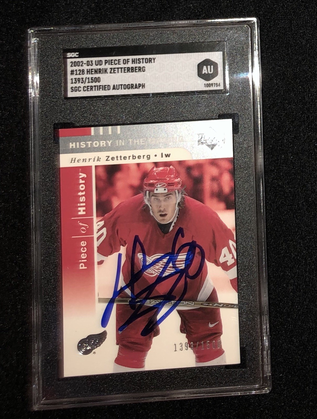 Henrik Zetterberg Signed 2002/03 UD Piece Of History Rookie Card #128 SGC Slab