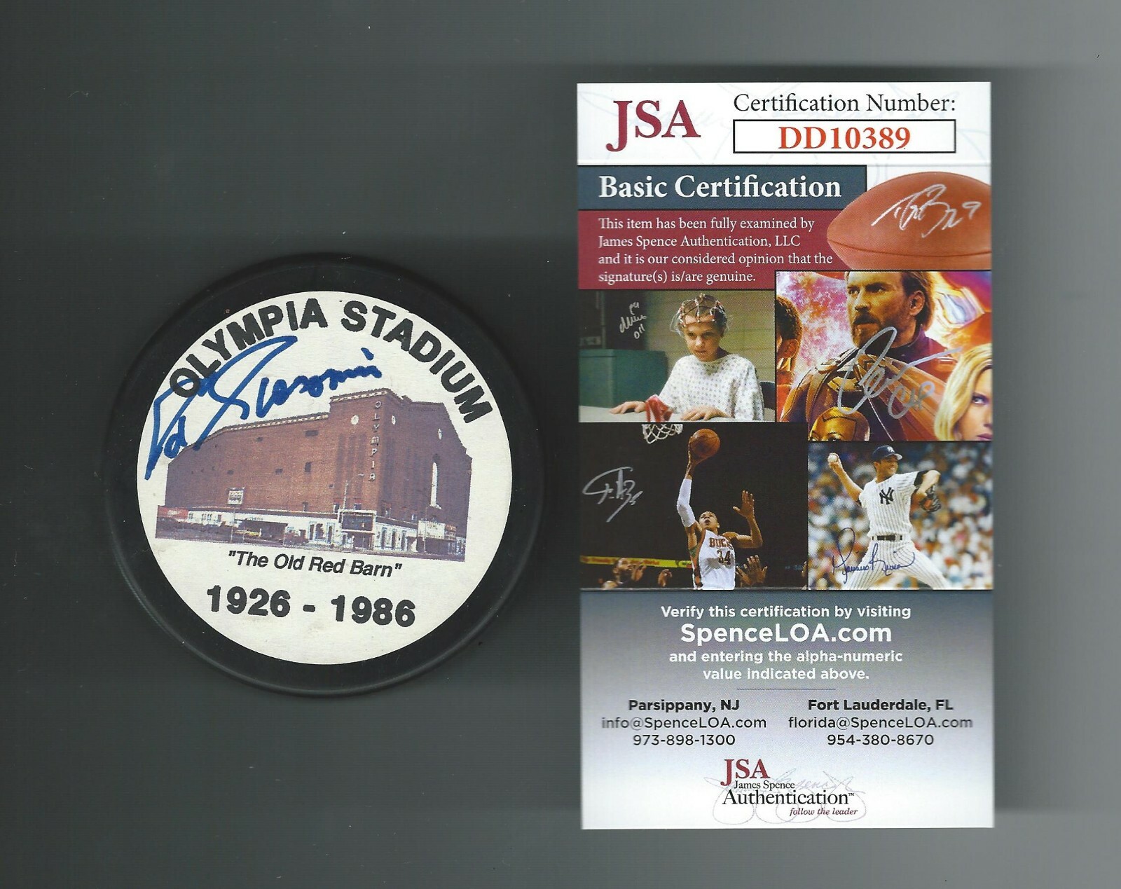 Ed Giacomin Signed Detroit Red Wings Olympia Stadium Puck JSA Authenticated