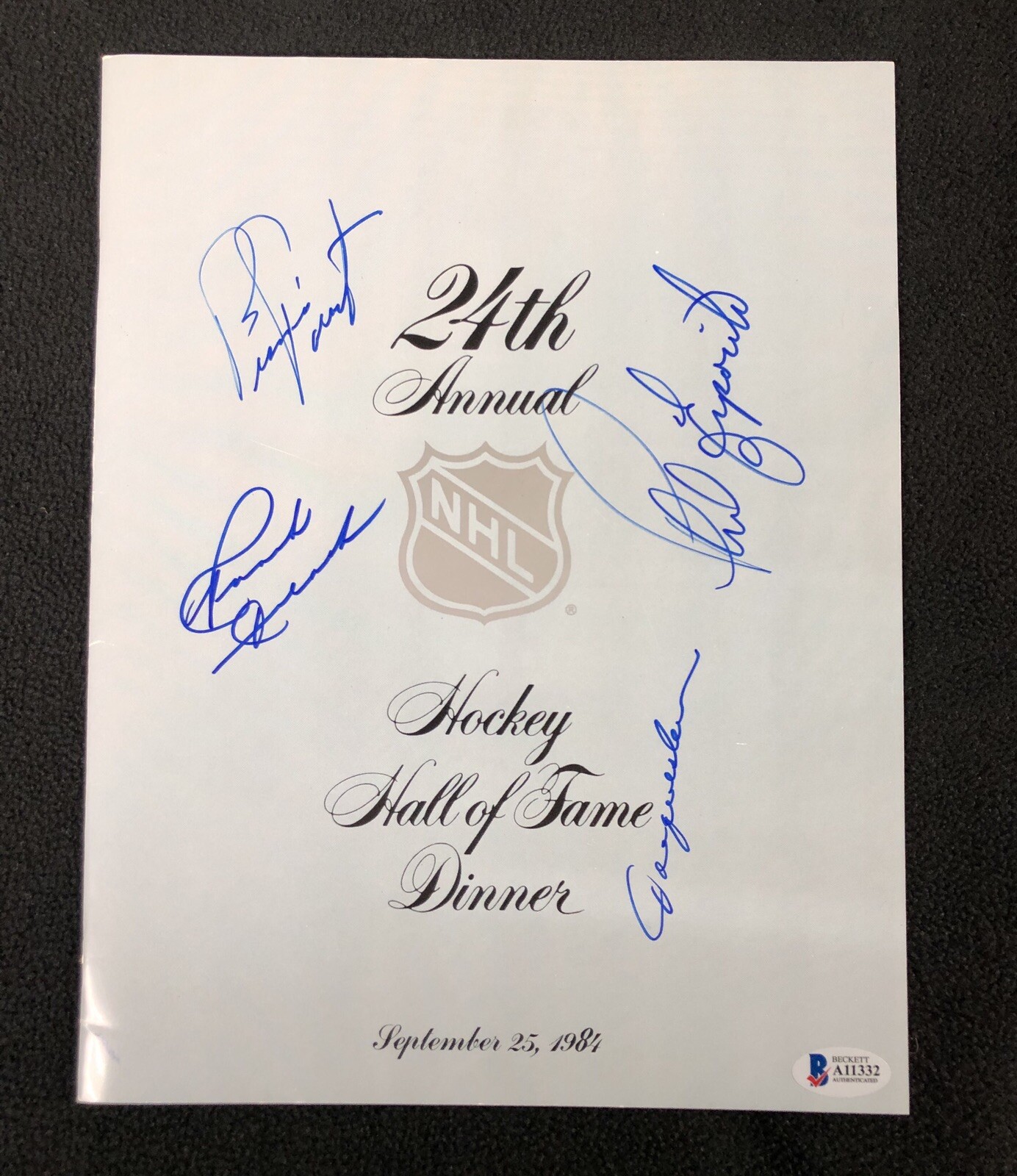 1984 Hockey Hall Of Fame Dinner Program Signed By 4 Inductees Beckett COA