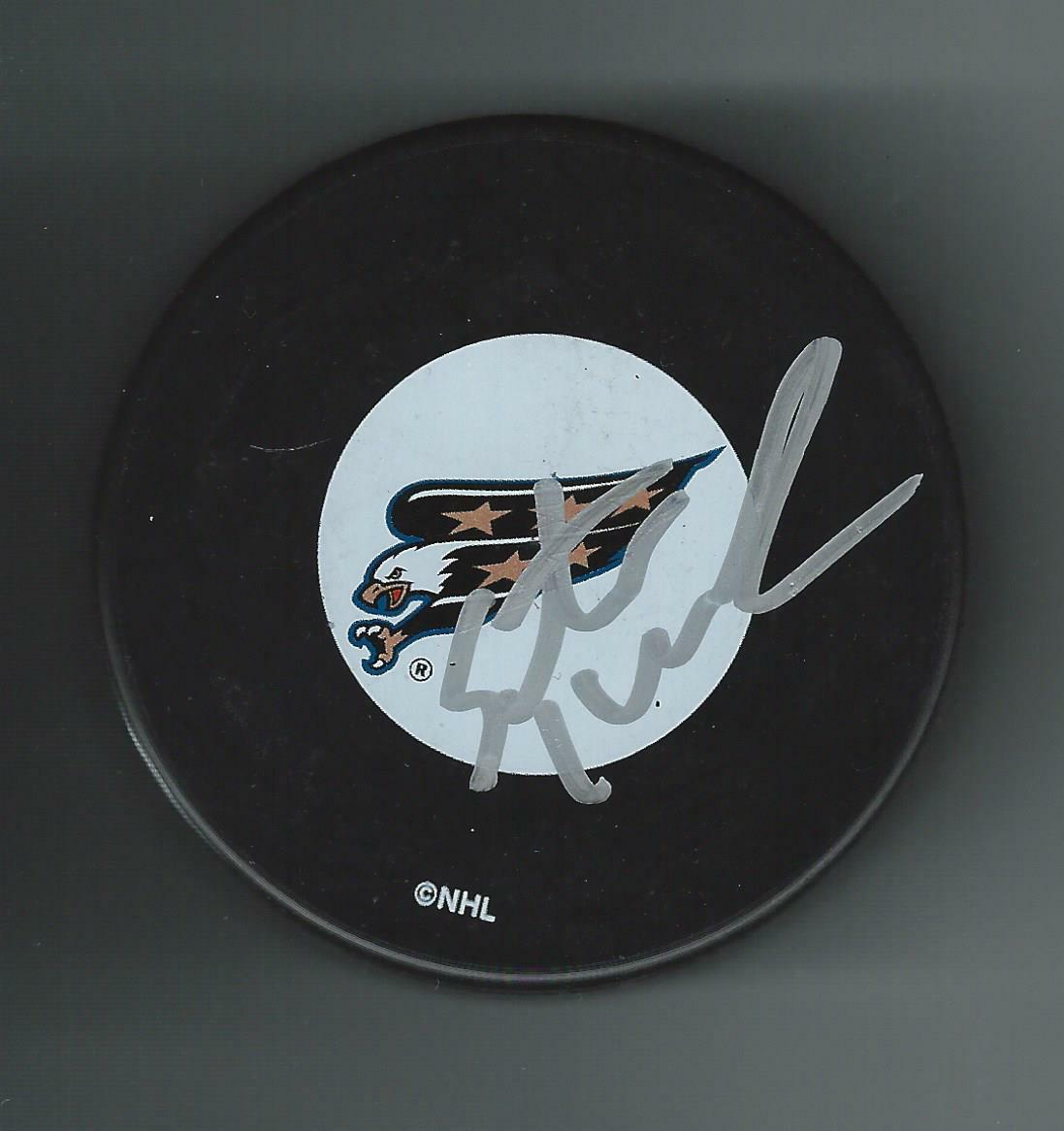 Steve Konowalchuk Signed Washington Capitals Eagle Logo Puck