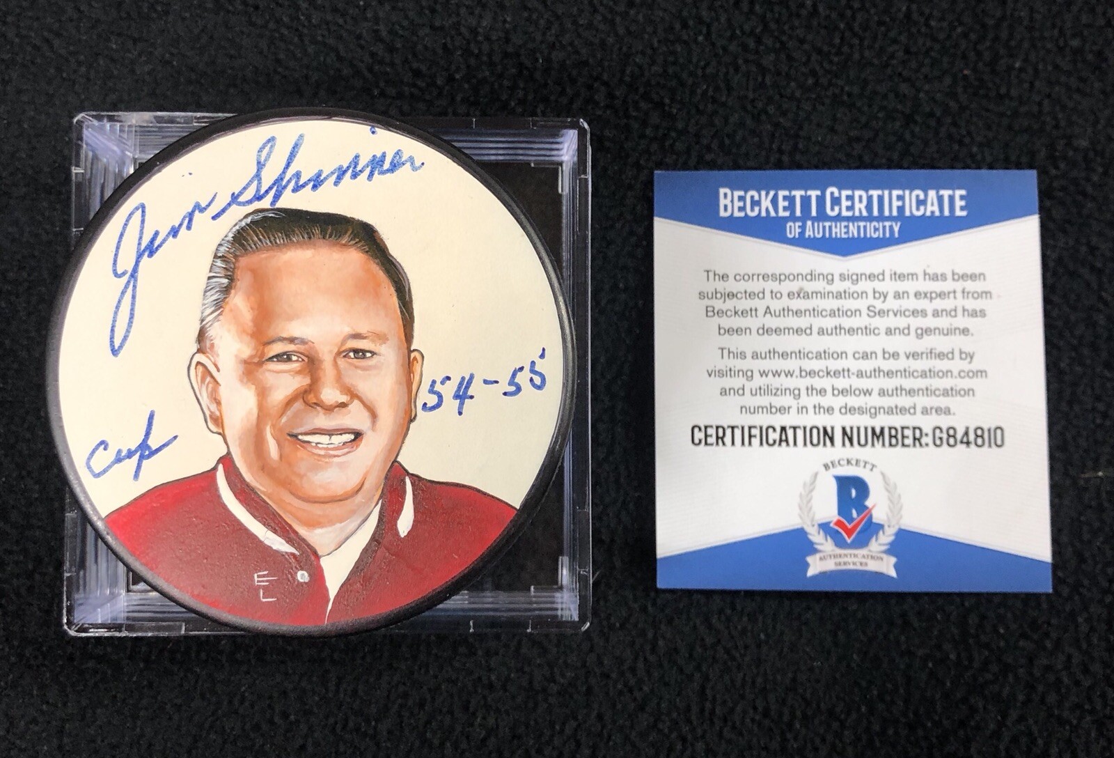 Jim Skinner Signed Detroit Red Wings Custom Hand Painted Litho Puck Beckett COA