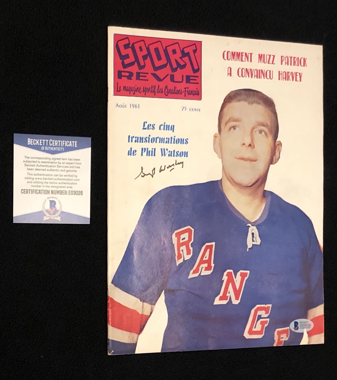 Gump Worlsley Signed New York Rangers 1961 Sport Revue Magazine Beckett COA