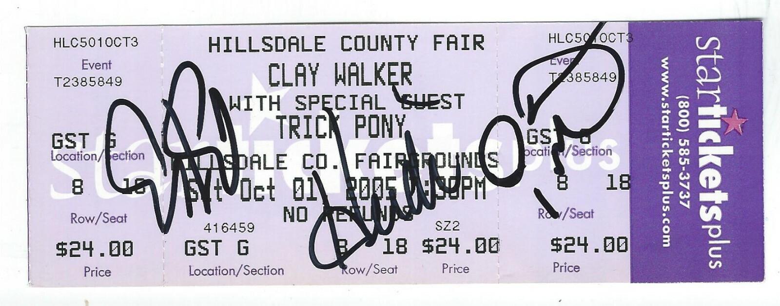 Trick Pony Signed 2005 Concert Full Ticket Complete 3 Signatures