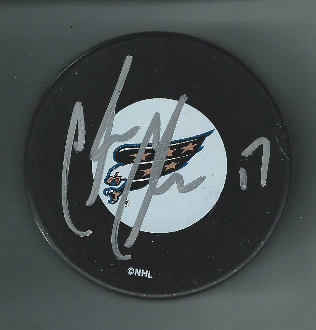 Chris Clark Signed Washington Capitals Eagle Logo Puck