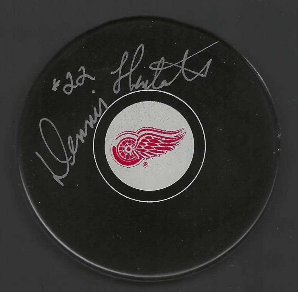 Dennis Hextall Signed Detroit Red Wings Puck
