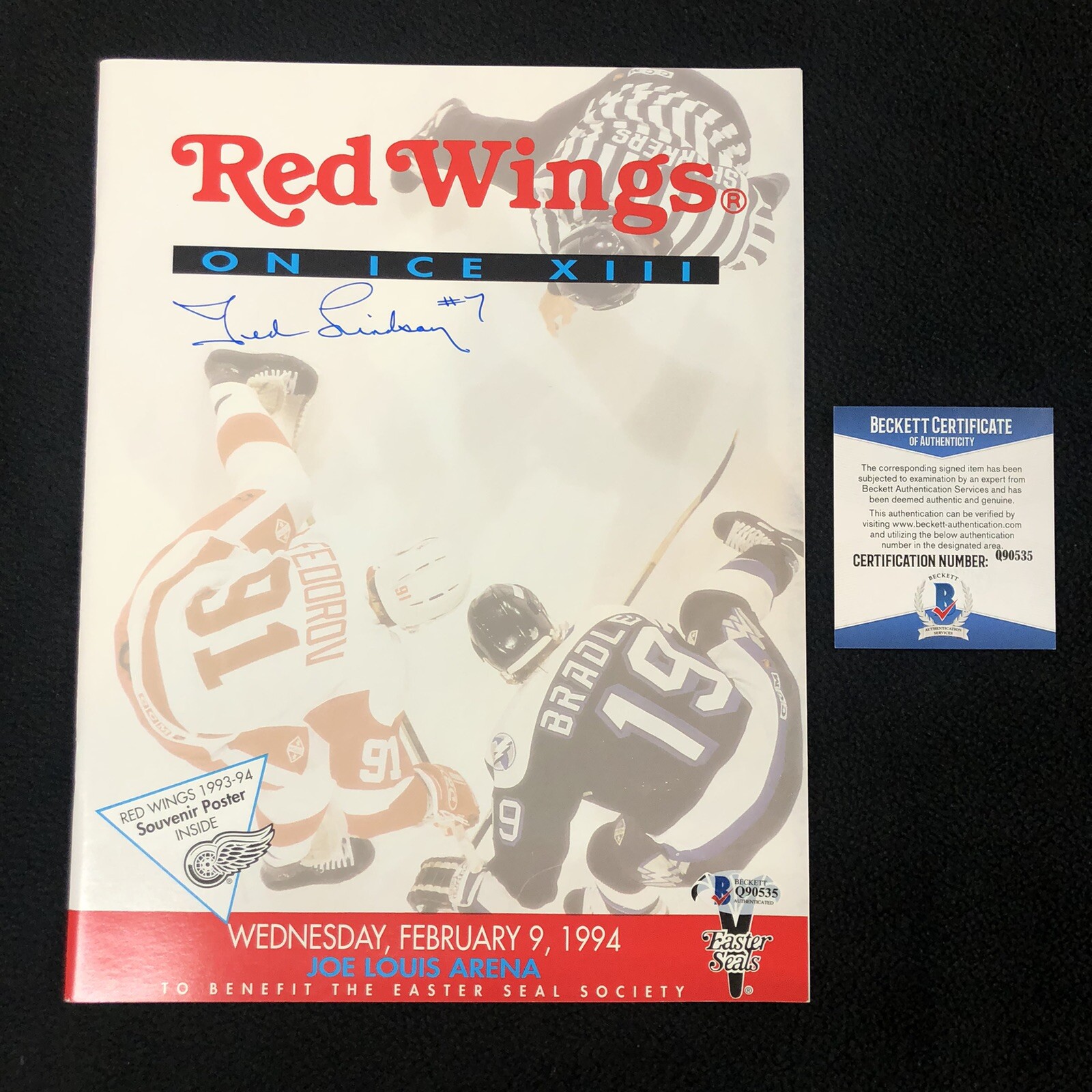 Ted Lindsay Signed Detroit Red Wings On Ice XIII 1994 Event Program Beckett COA