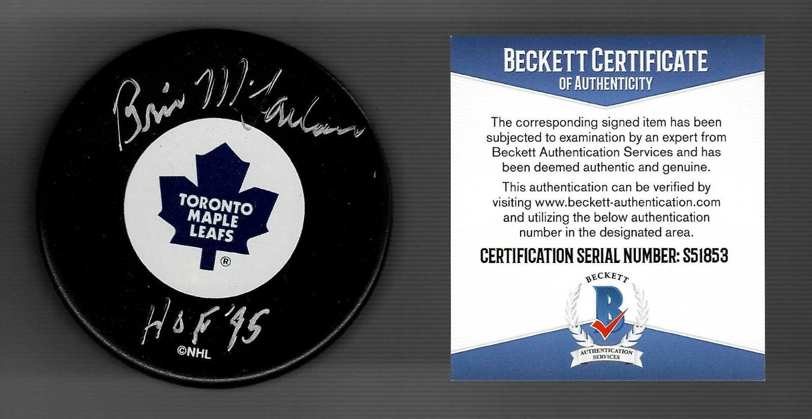 Brian McFarlane Signed Toronto Maple Leafs Puck Beckett COA