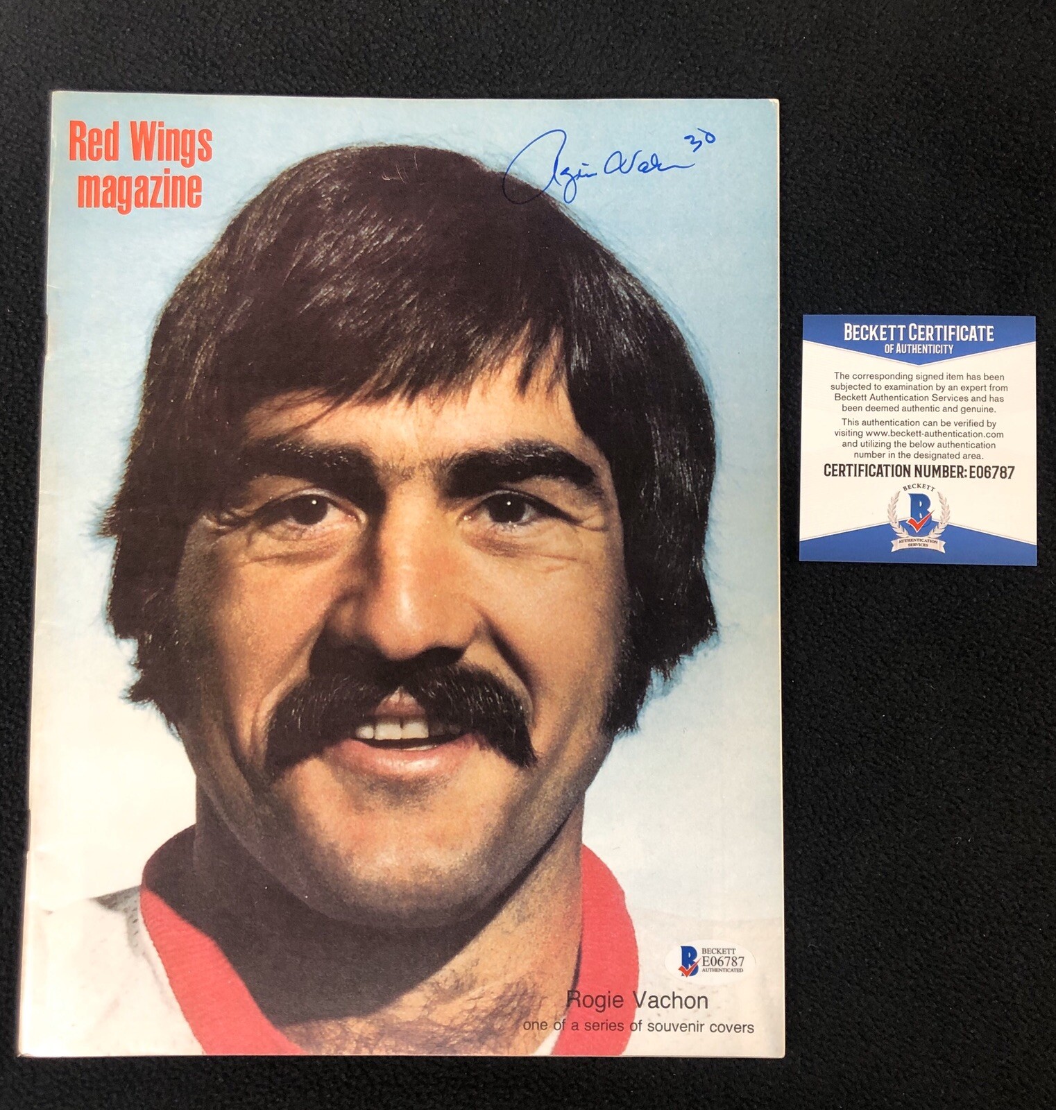 Rogie Vachon Signed Detroit Red Wings Magazine Game Program Beckett COA