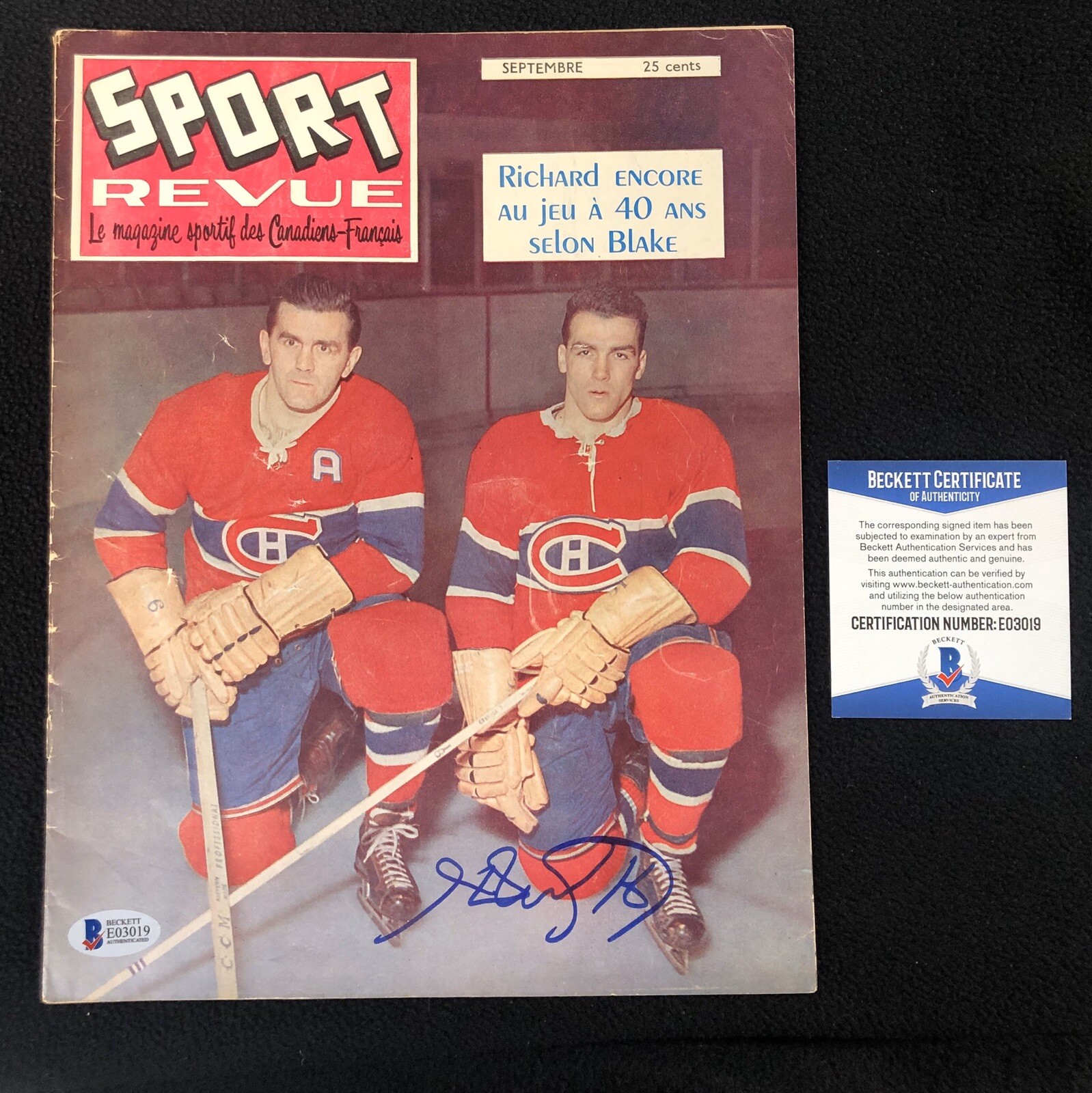 Henri Richard Signed Montreal Canadiens Sport Revue Magazine Beckett COA