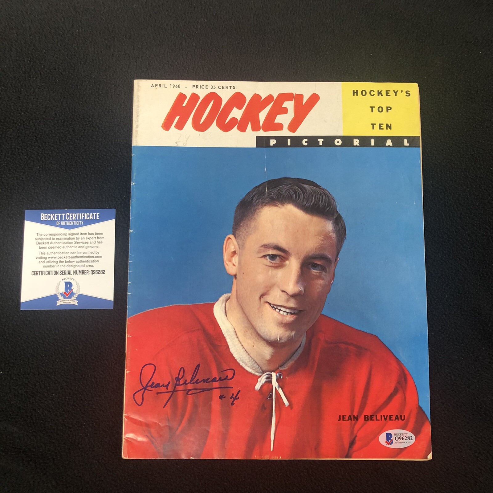 Jean Beliveau Signed Montreal Canadiens Hockey Pictorial Magazine Beckett COA