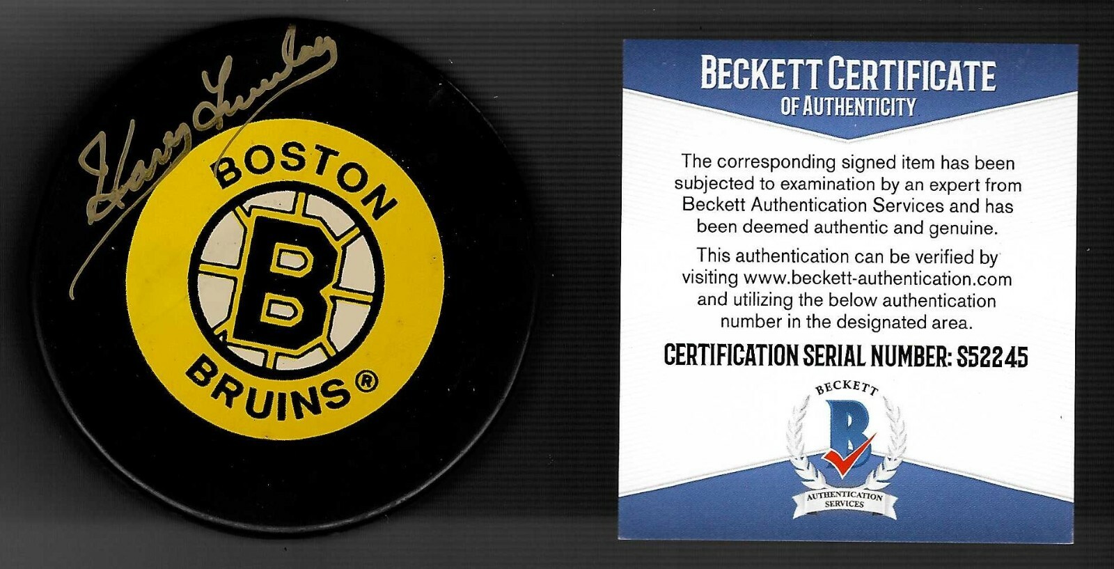 Harry Lumley Signed Boston Bruins Puck Beckett COA