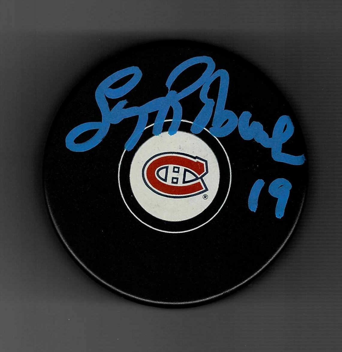 Larry Robinson Signed Montreal Canadiens Puck Signed In Blue