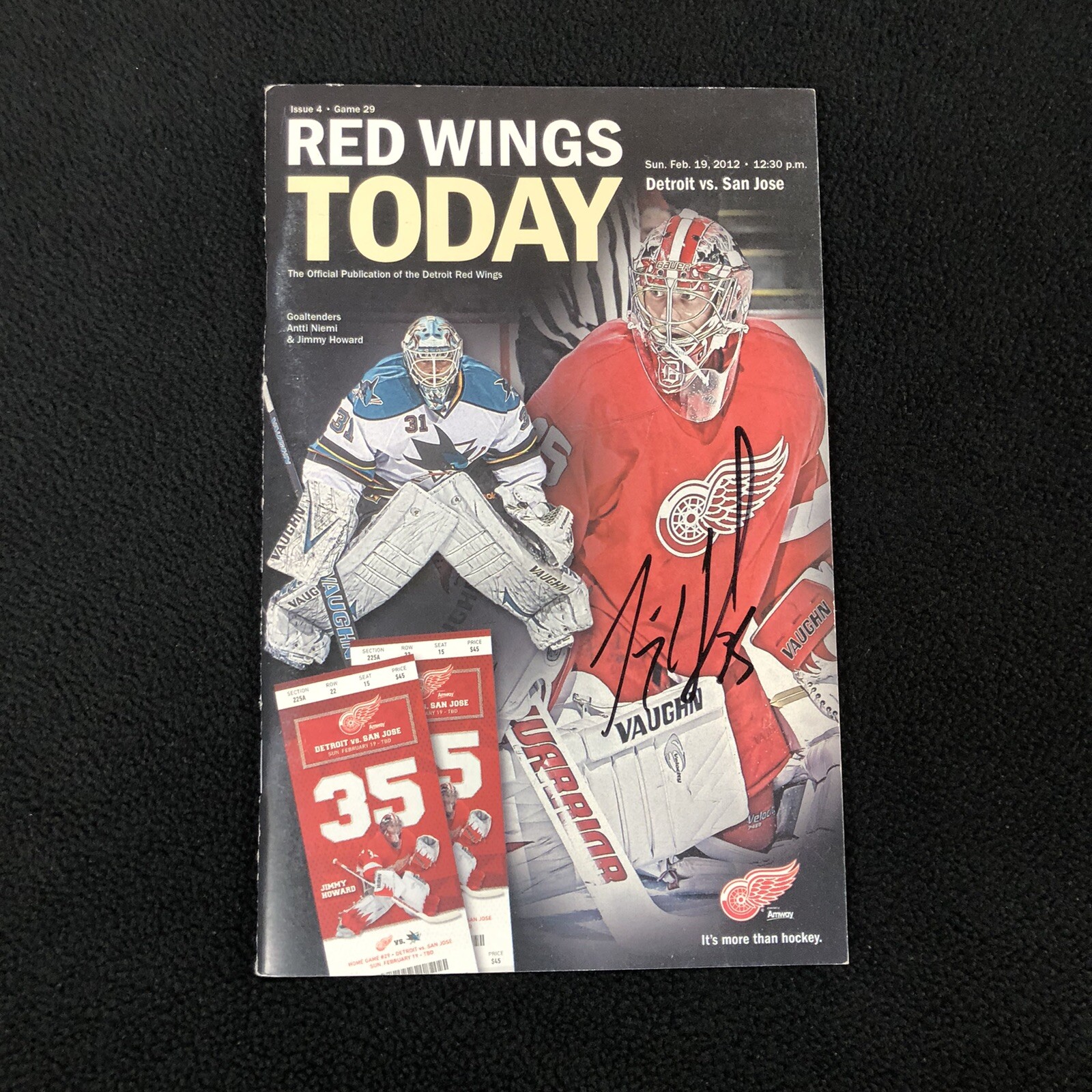 Jimmy Howard Signed Detroit Red Wings Today 2012 Game Program