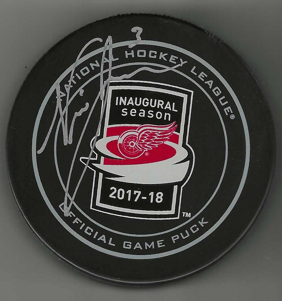 Nic Jensen Signed Detroit Red Wings Little Caesars Arena Inaugural Game Puck