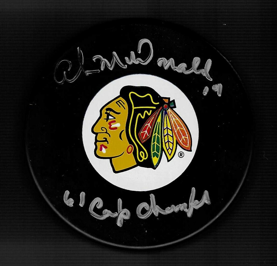 Ab McDonald Signed & Inscribed 1961 Stanley Cup Champs Chicago Blackhawks Puck