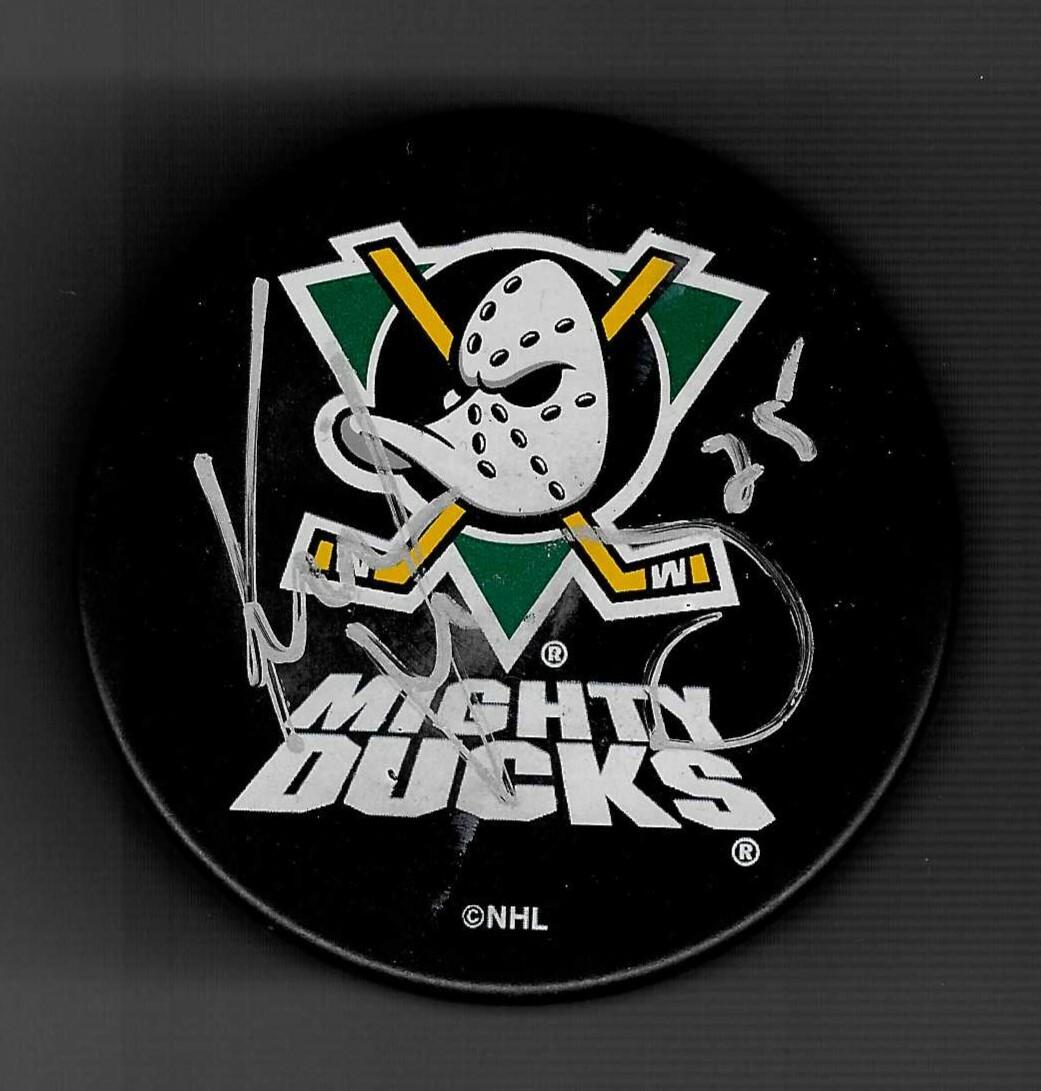 Kevin Sawyer Signed Anaheim Mighty Ducks Souvenir Puck