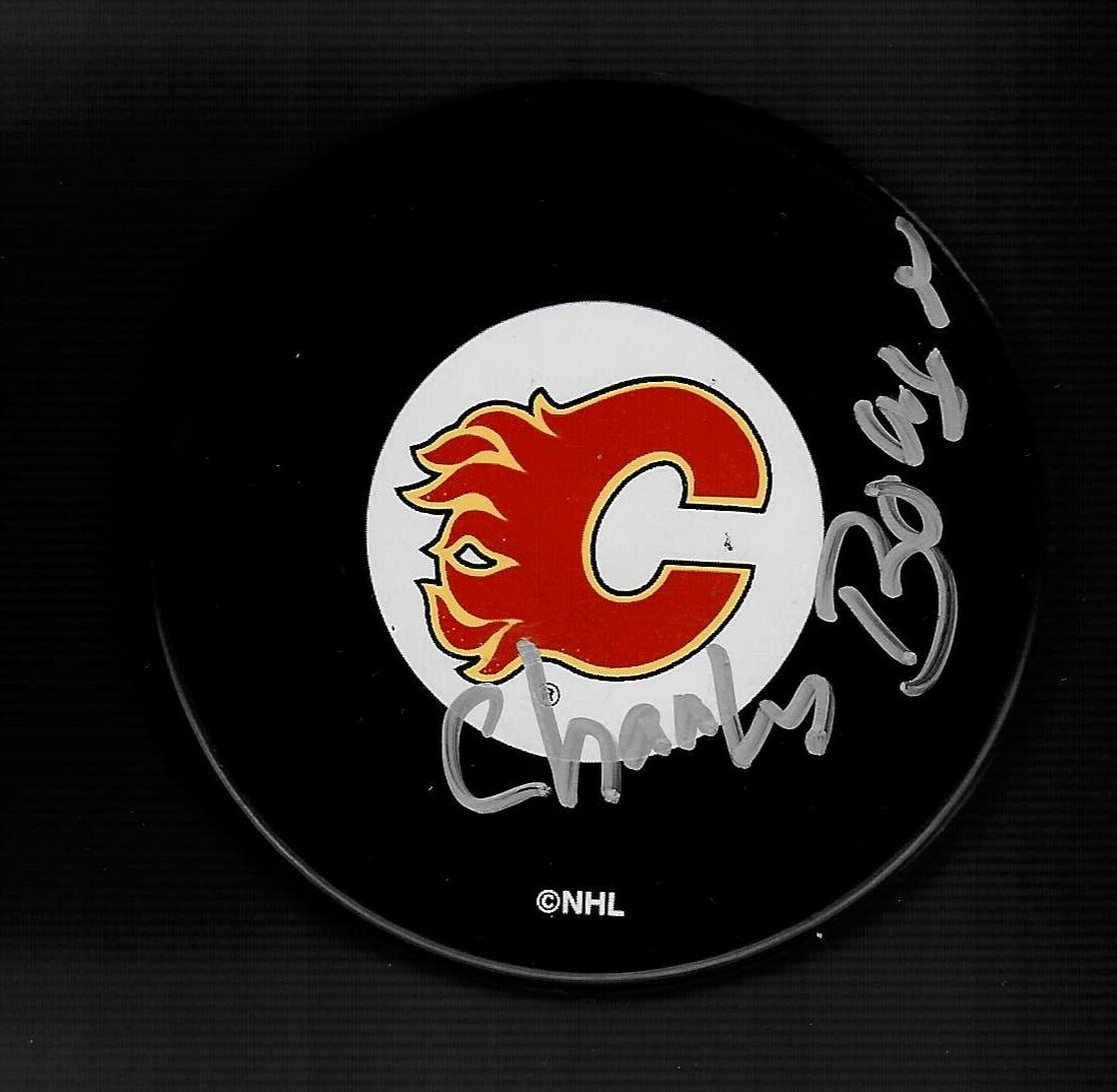 Charlie Bourgeois Signed Calgary Flames Puck