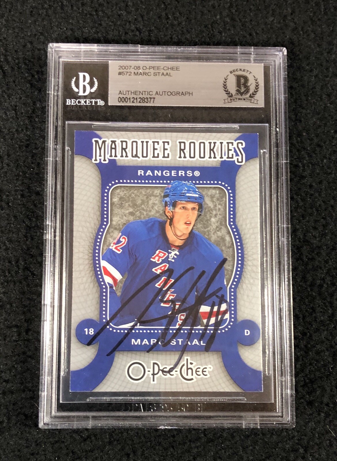 Marc Staal Signed 2007/08 O-Pee-Chee Marquee Rookie Card #572 Beckett Certified