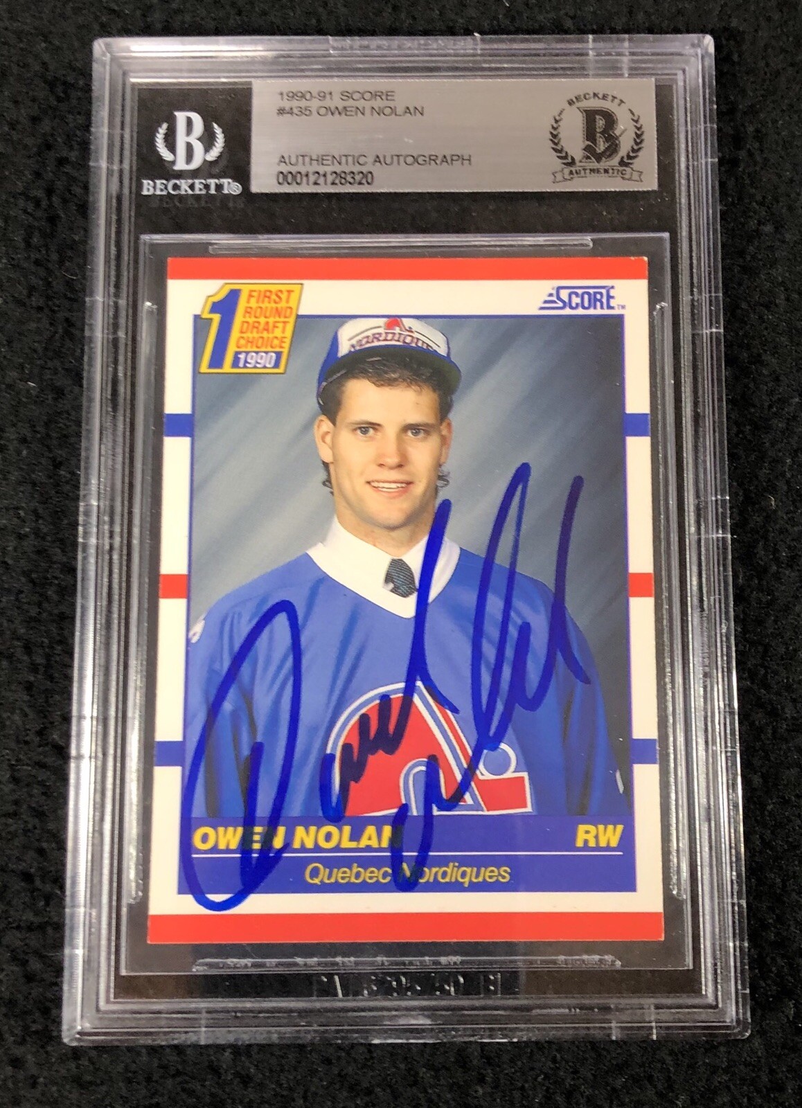 Owen Nolan Full Name Signed 1990/91 Score Rookie Card #435 Beckett Certified