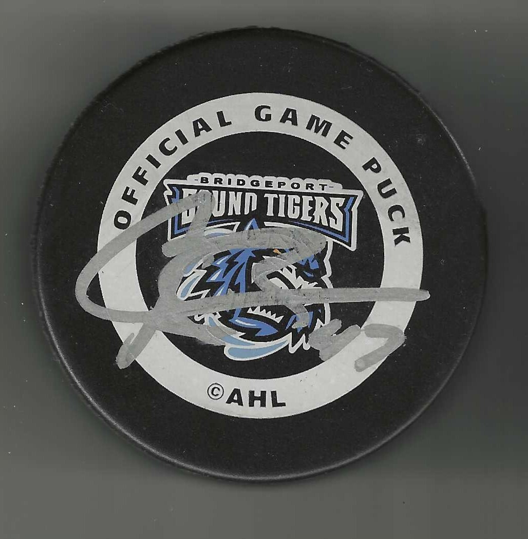 Justin Papineau Signed Bridgeport Sound Tigers Official Game Puck