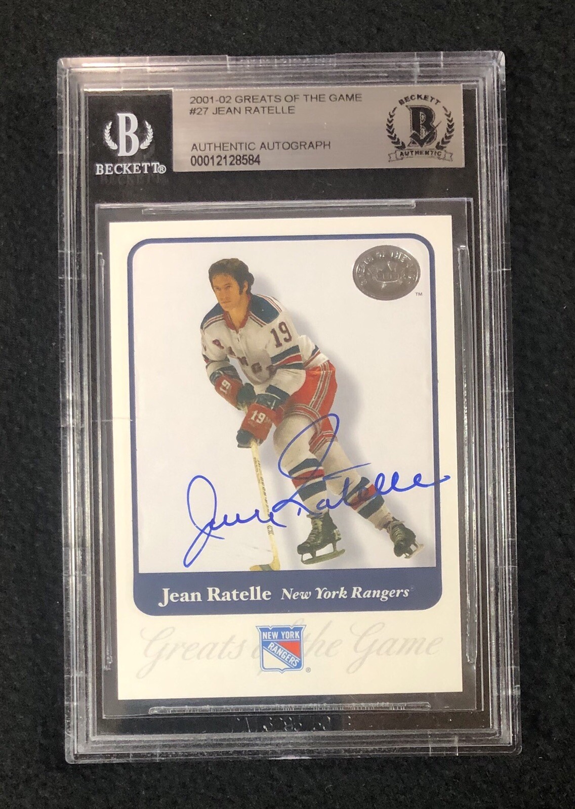 Jean Ratelle Signed 2001/02 Fleer Greats Of The Game Card #27 Beckett Certified
